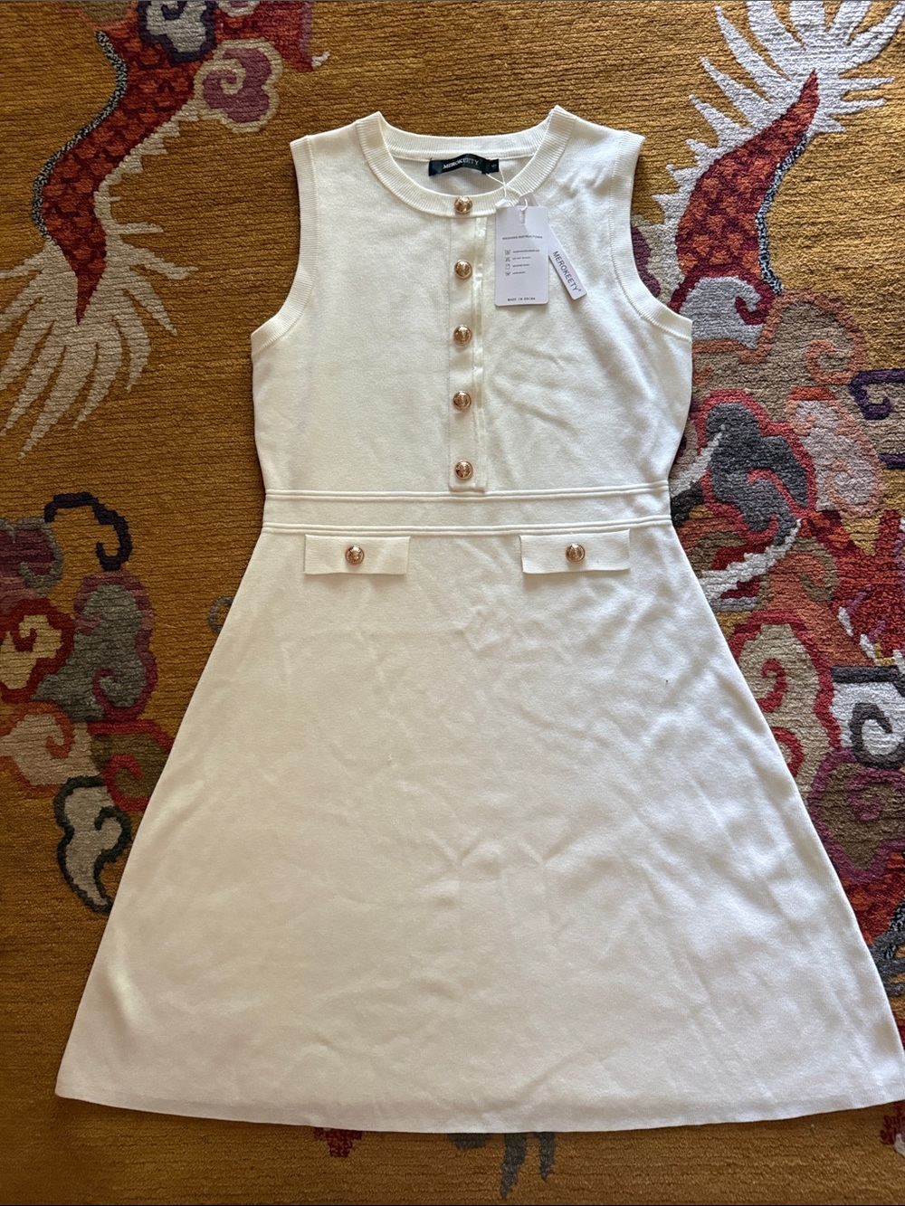 Sleeveless Ivory Knit A-Line Dress